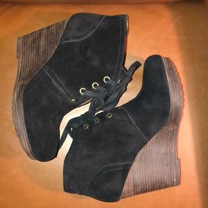 Lucky Brand Suede Laced Wedged Booties